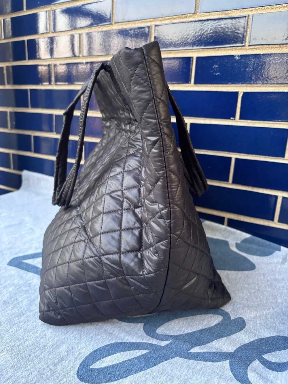 Le Mystere Quilted Black Tote Bag 19x14.5 Inch
